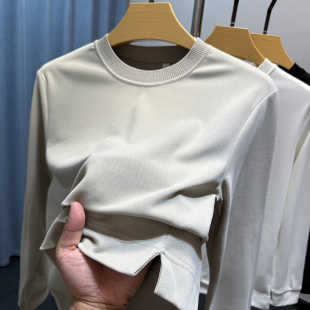内搭打底衫 t恤男长袖 上衣 纯色修身 高端开衩简约圆领卫衣男春秋季