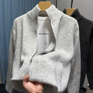 半高领拉链针织衫开衫男春秋季加厚花线毛衣外套男休闲百搭毛线衣