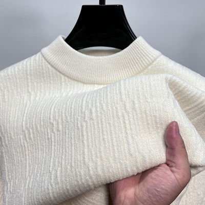 一体绒毛衣男针织衫加厚半高领