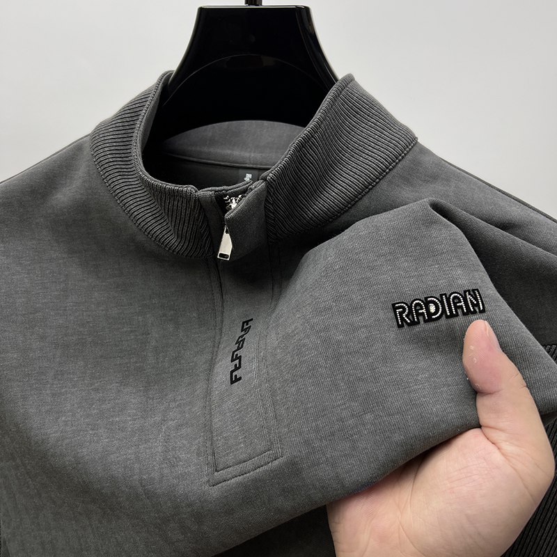 半拉链品牌长袖立领t恤男卫衣