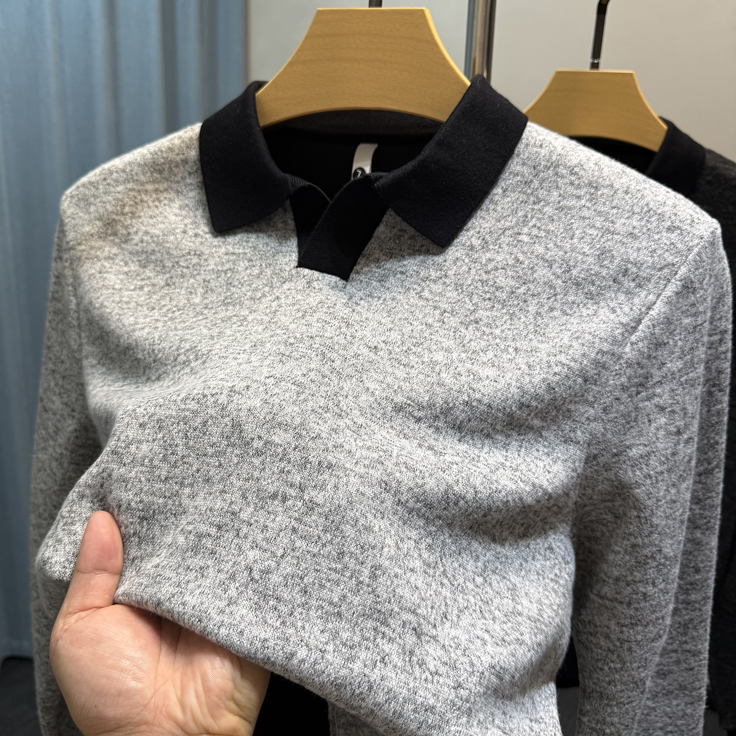 老钱风海欧领卫衣男长袖春秋季休闲花色t恤男翻领针织打底衫上衣