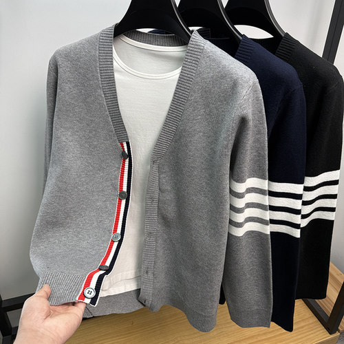 正品V领tb开衫男针织衫春秋季