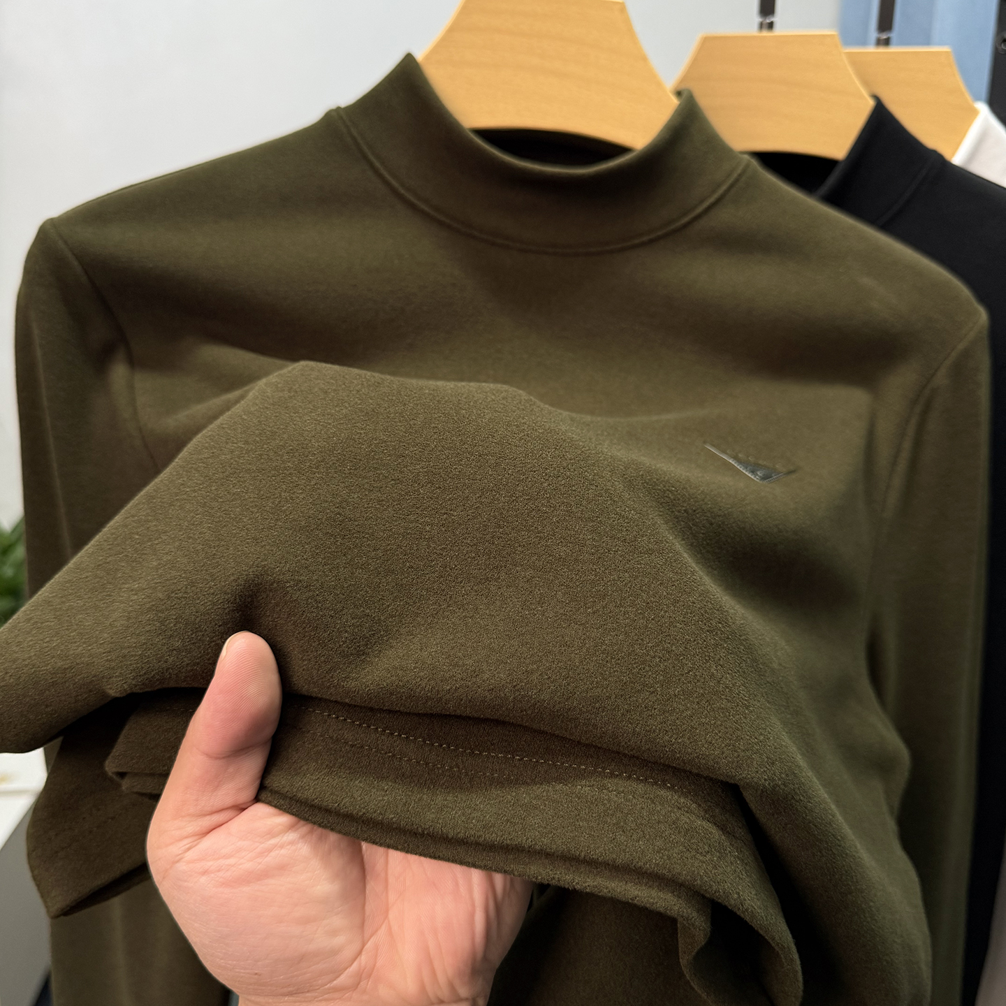 品牌双面绒半高领打底衫男保暖秋冬季磨毛内搭t恤长袖男德绒秋衣