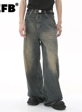 IEFB Summer Men's Denim Pants Old Blue Washed Male Jeans Str