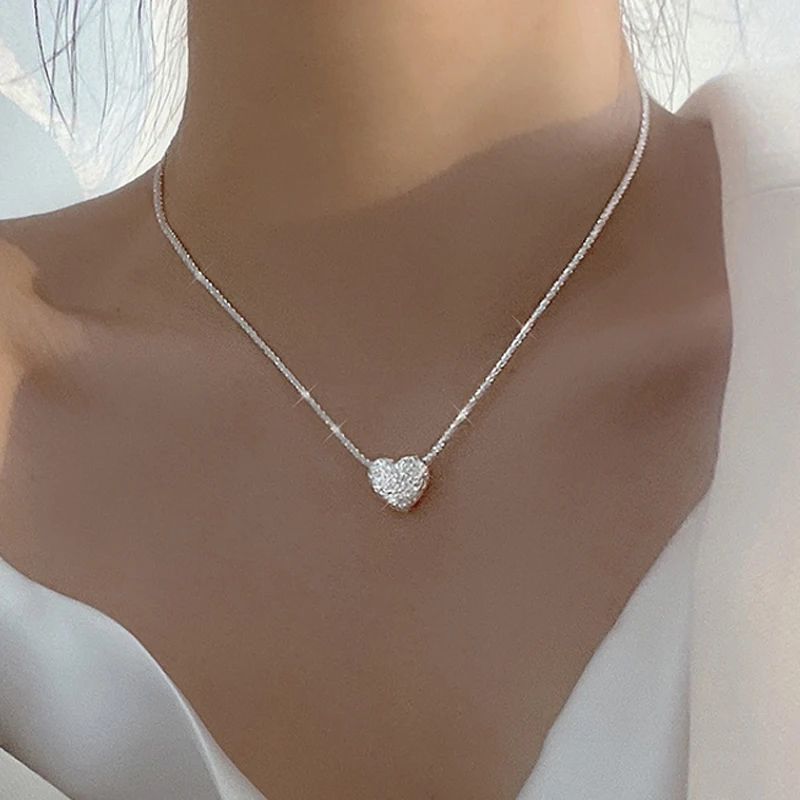 New 925 Sterling Silver Girls Hammer pattern Love Necklace S