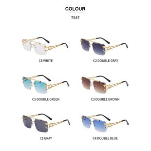 Rimless Leopard Sunglasses Double Grad Fashion Bridges Metal