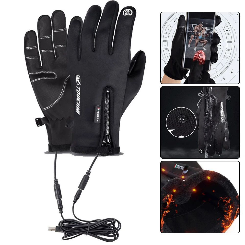 USB Touch Screen Gloves Electric Heated Hand Warmer Winter W