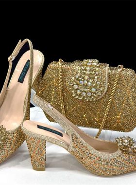 doershow nice African Shoes And Bag Matching Set With gold H
