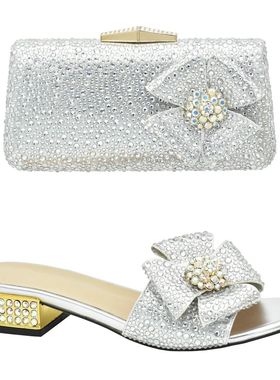 doershow nice African Shoes And Bag Matching Set With SILVER