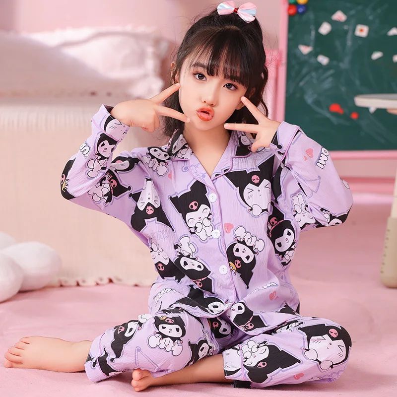 Kuromi Girls Pajama Sets Print Kawaii Cartoon Style Comforta