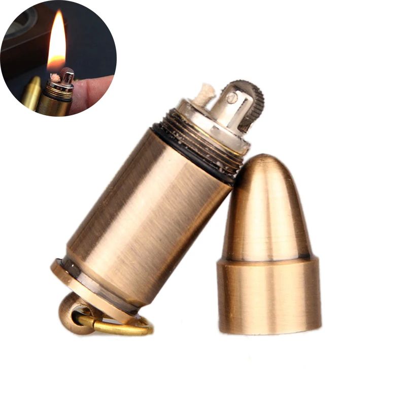 Outdoor Mini Bullet Lighters Flame Kerosene Oil Lighter Keyc