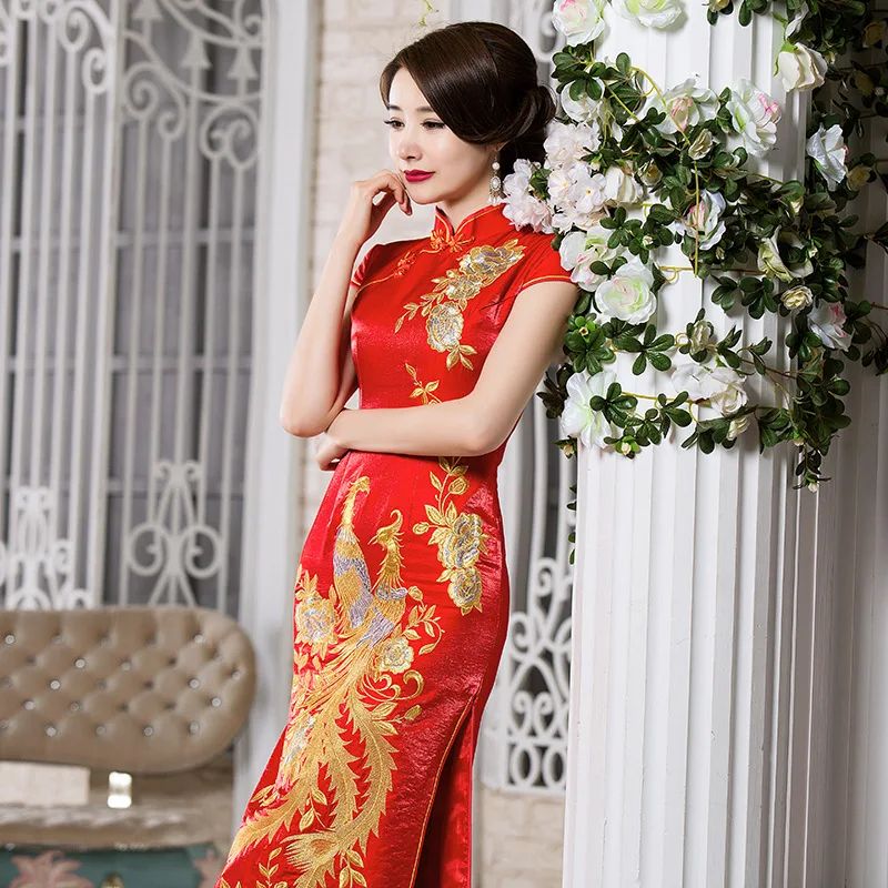 chinese new year women clothes bride long dress red Sequin e