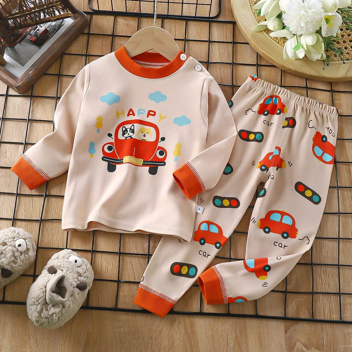 Boys Girls Pajama Sets Cartoon Print Long Sleeve Cute T-Shir