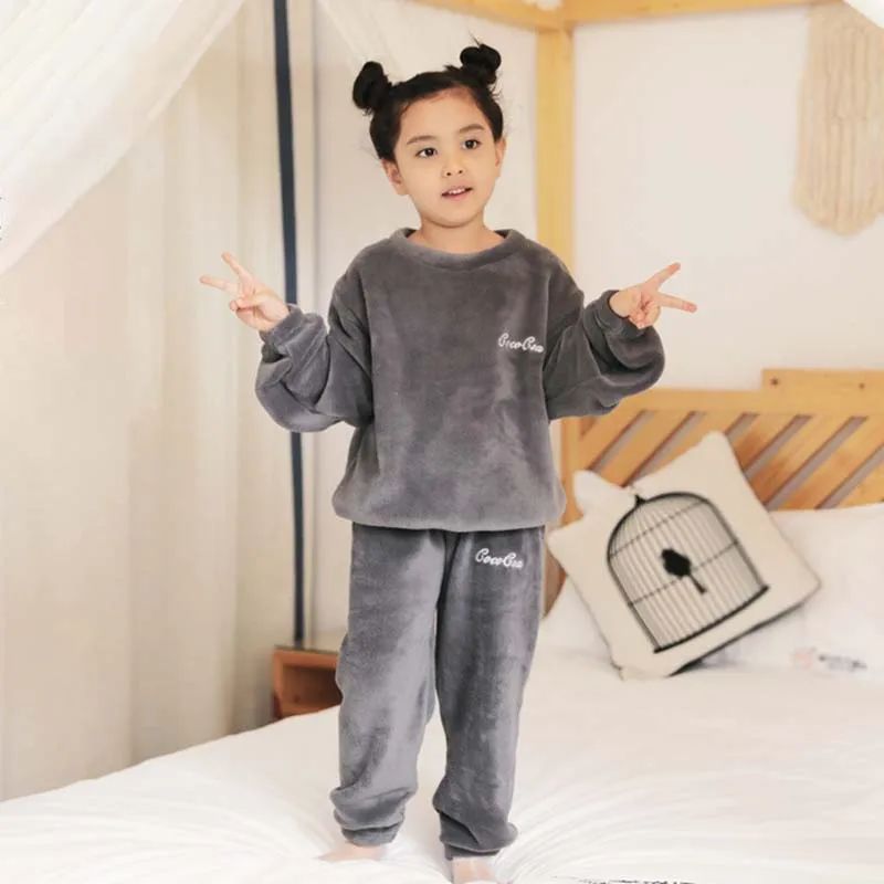 Children Coral Fleece Pajama Sets Baby Boys Girls Winter Plu
