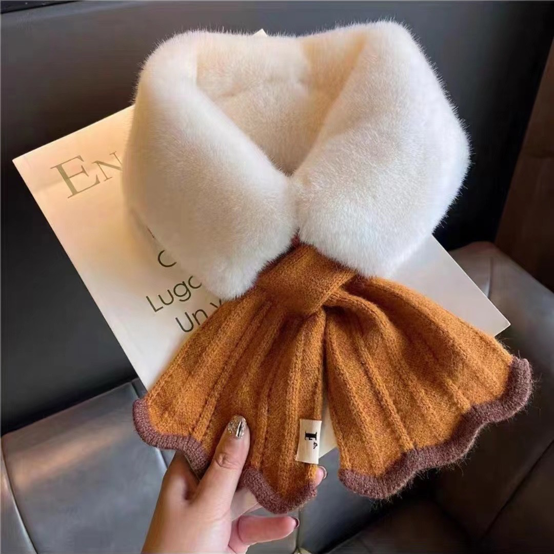 2024 Winter Fur Ring Scarf Woman Rabbit Fur Scarf Knit Cross