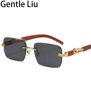 Sunglasses Men 2024 Small Brand Rimless Luxury Fra Rectangle