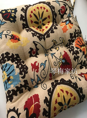 亚麻地中海风长方形增高凳子垫
