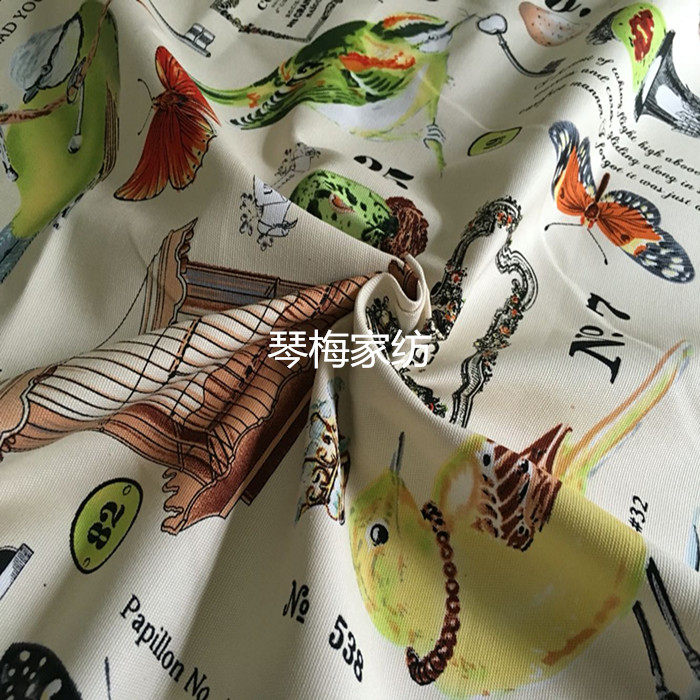 全棉帆布印花蝴蝶花散剪布料 沙发套 三角靠垫 腰枕 窗帘加工定做