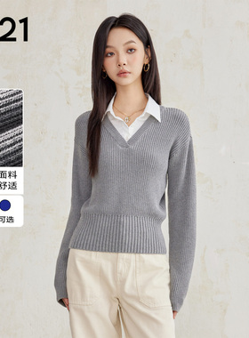 A21女装合体针织衫套头毛衫上衣时尚外穿通勤