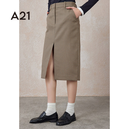 A21女装梭织高腰包臀中长裙