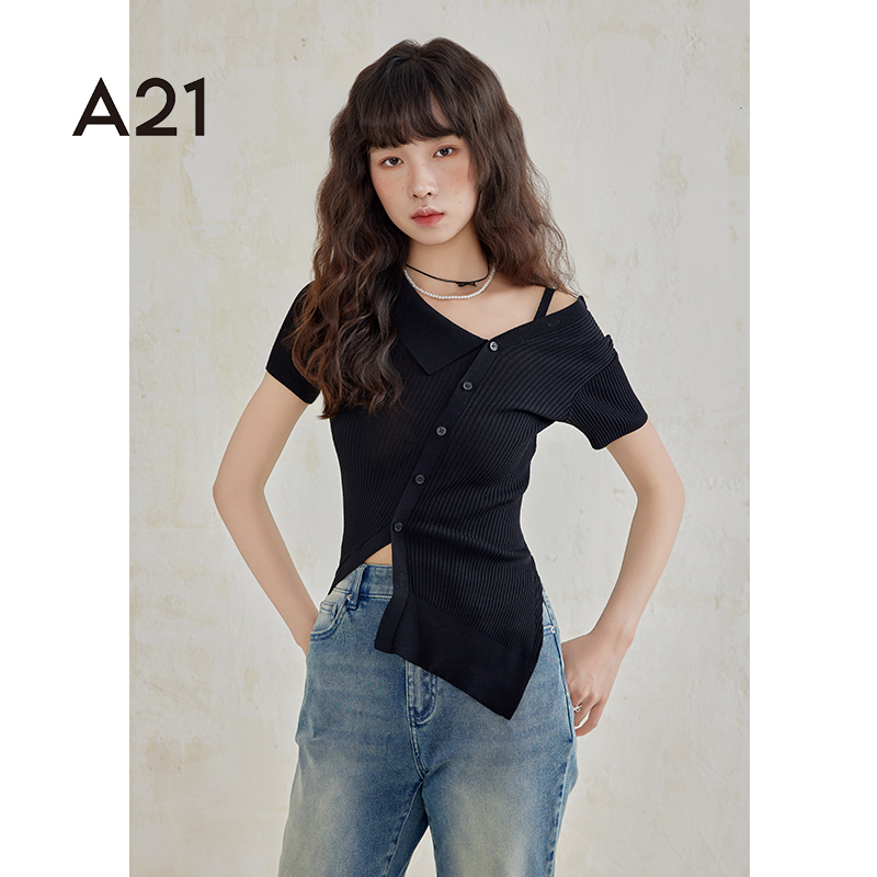 A21女装夏季短袖修身显瘦短款