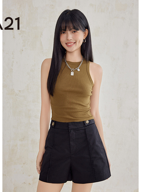 a21女装休闲纯色辣妹短款背心夏季女生简约百搭马甲显瘦上装