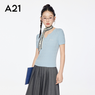 简约短上衣F452243030 A21女装 四色可选V领薄毛针织衫 2025夏季 新款