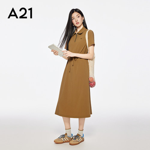 A21女装小翻领半拉链连衣裙