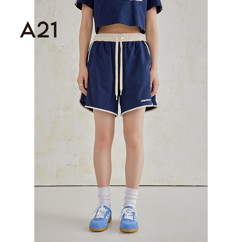 A21女装宽松短裤夏季撞色