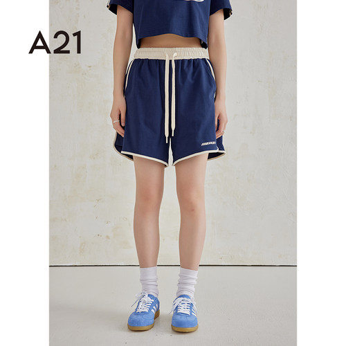 A21女装宽松短裤夏季撞色