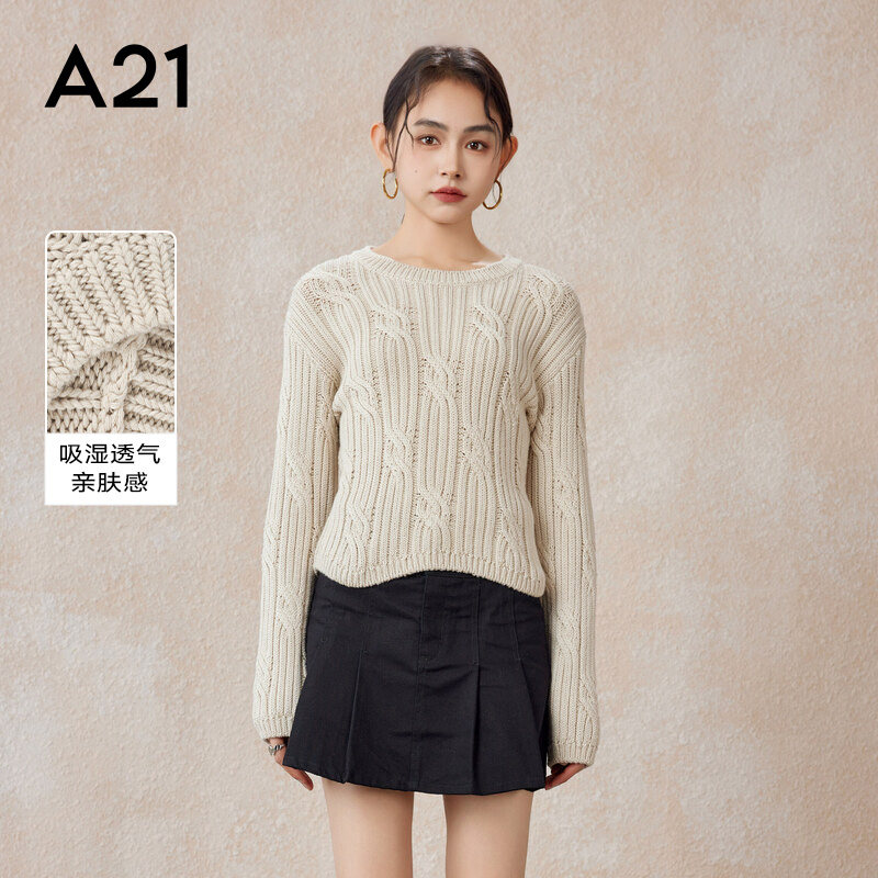 A21女装合体圆领套头长袖线衫