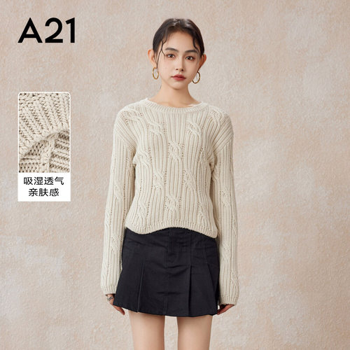 A21女装合体圆领套头长袖线衫