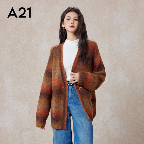 A21女装渐变色开衫宽松V领