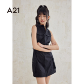 高级感黑色战术工装 A21女装 圆领连衣裙夏季 腰带短裙