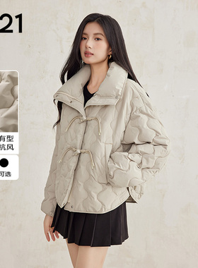 A21女装梭织宽松立领落肩开襟短棉服