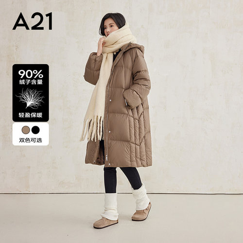 A21女装梭织宽松连帽羽绒服