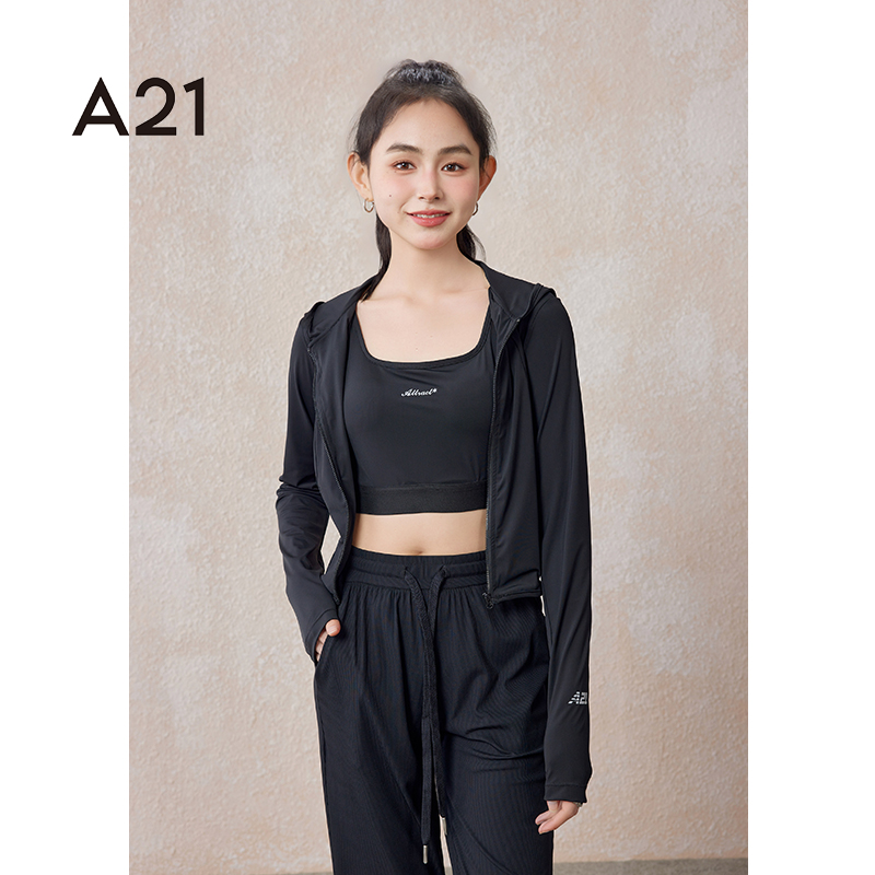 A21女装冰丝防晒衣短款夏季破洞设计感宽松连帽潮牌UPF50+皮肤衣