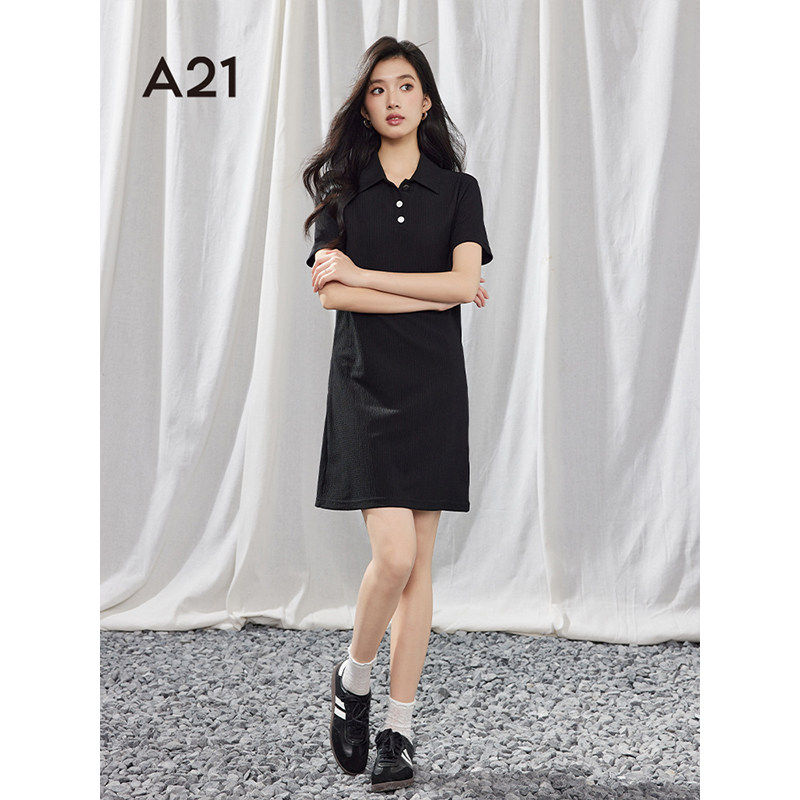 A21女装春季高腰修身小黑裙图片