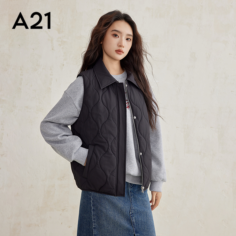 女装梭织合体翻领开襟棉背心