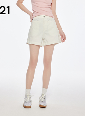 A21女装高腰梭织短裤夏季新款简约休闲裤阔腿裤宽松直筒牛仔短裤