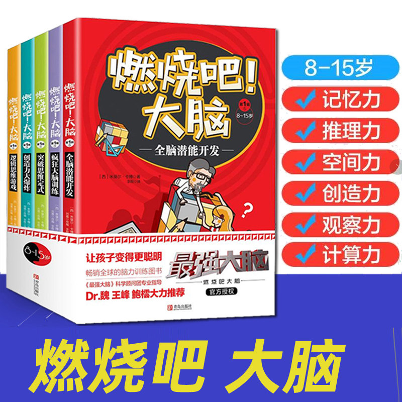 燃烧吧大脑正版书 系列全套5册8-15岁小学生专注力逻辑思维训练书籍爱因思维官方大脑记忆力训练书小学儿童迷宫开发智力游戏书