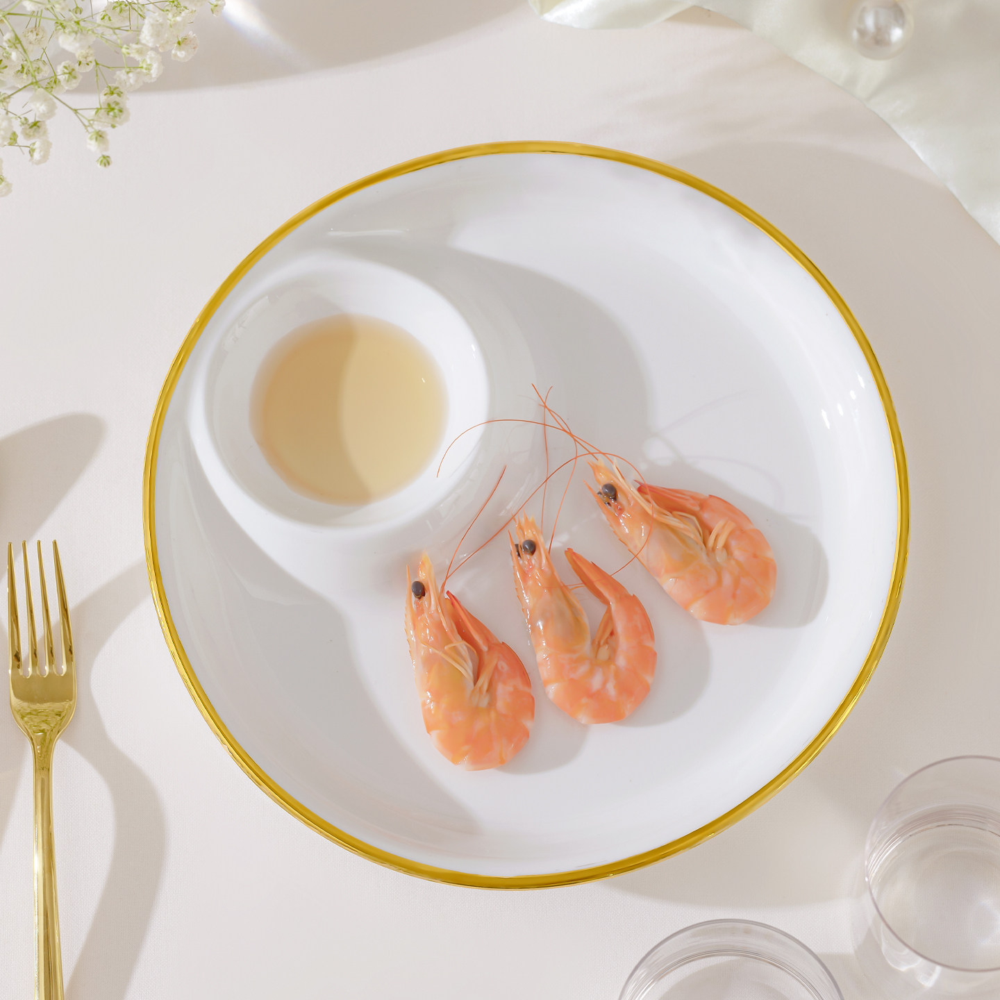 金边菜盘水饺子盘带醋碟寿司盘简约精致小吃盘餐盘虾盘薯条盘子