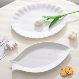 白色鱼盘陶瓷蒸鱼盘创意高颜值装鱼盘子家用剁椒鱼头专用大号鱼盘