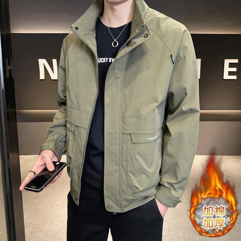 秋冬季新款加棉夹克男士立领短款风衣外套潮流工装帅气休闲棉服男