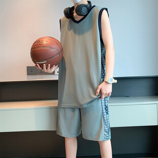 夏季新款男士休闲运动套装篮球服背心短裤两件套宽松大码跑步服潮