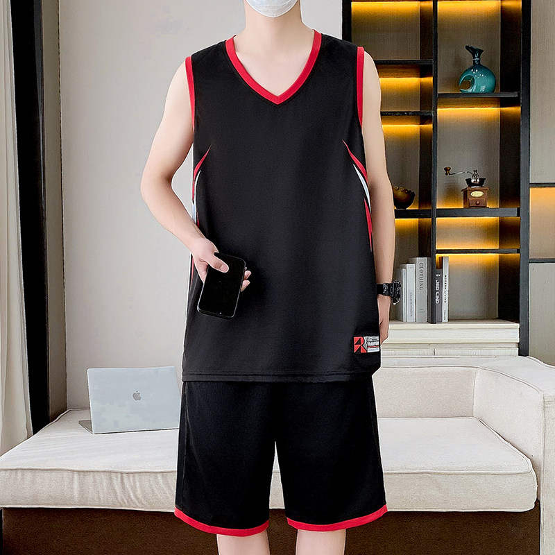 夏季新款潮流无袖运动休闲套装男速干透气篮球服青少年健身跑步服