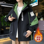 秋冬季 加绒加厚棉衣男羊羔绒外套潮流百搭棉袄青少年印花连帽棉服