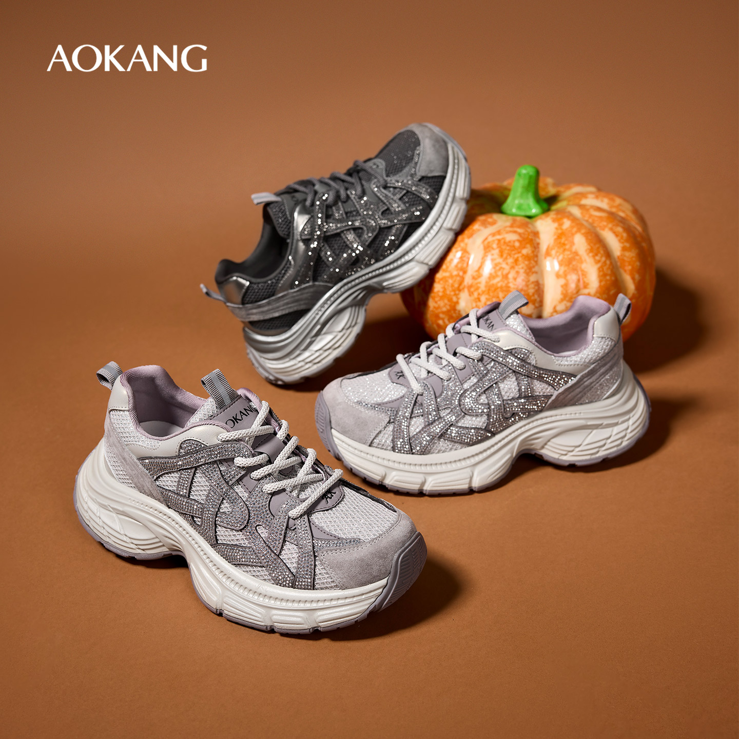 奥康 女鞋2025秋季老爹鞋潮流系带增高显腿长休闲运动鞋门店发货