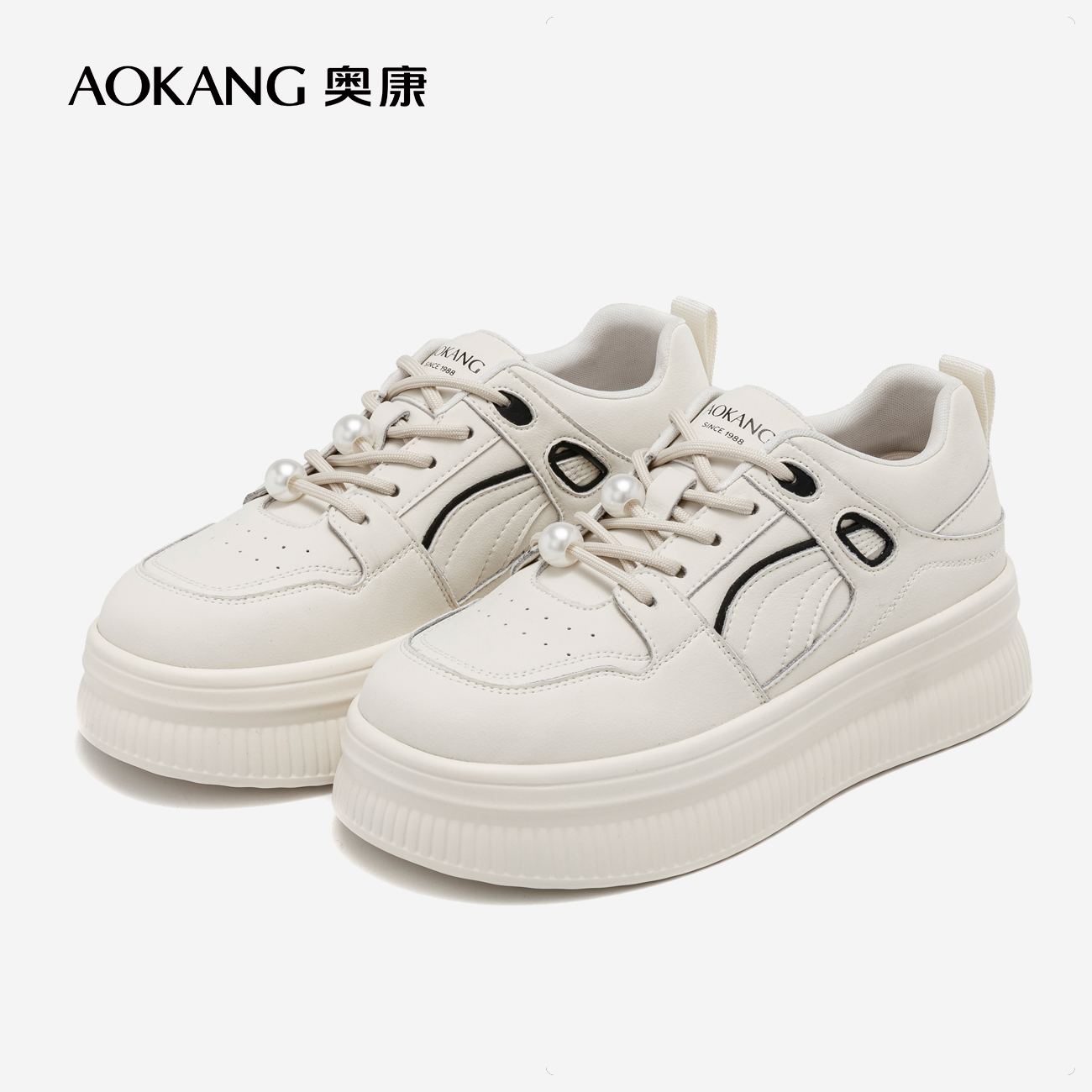 奥康女鞋舒适透气系带休闲板鞋