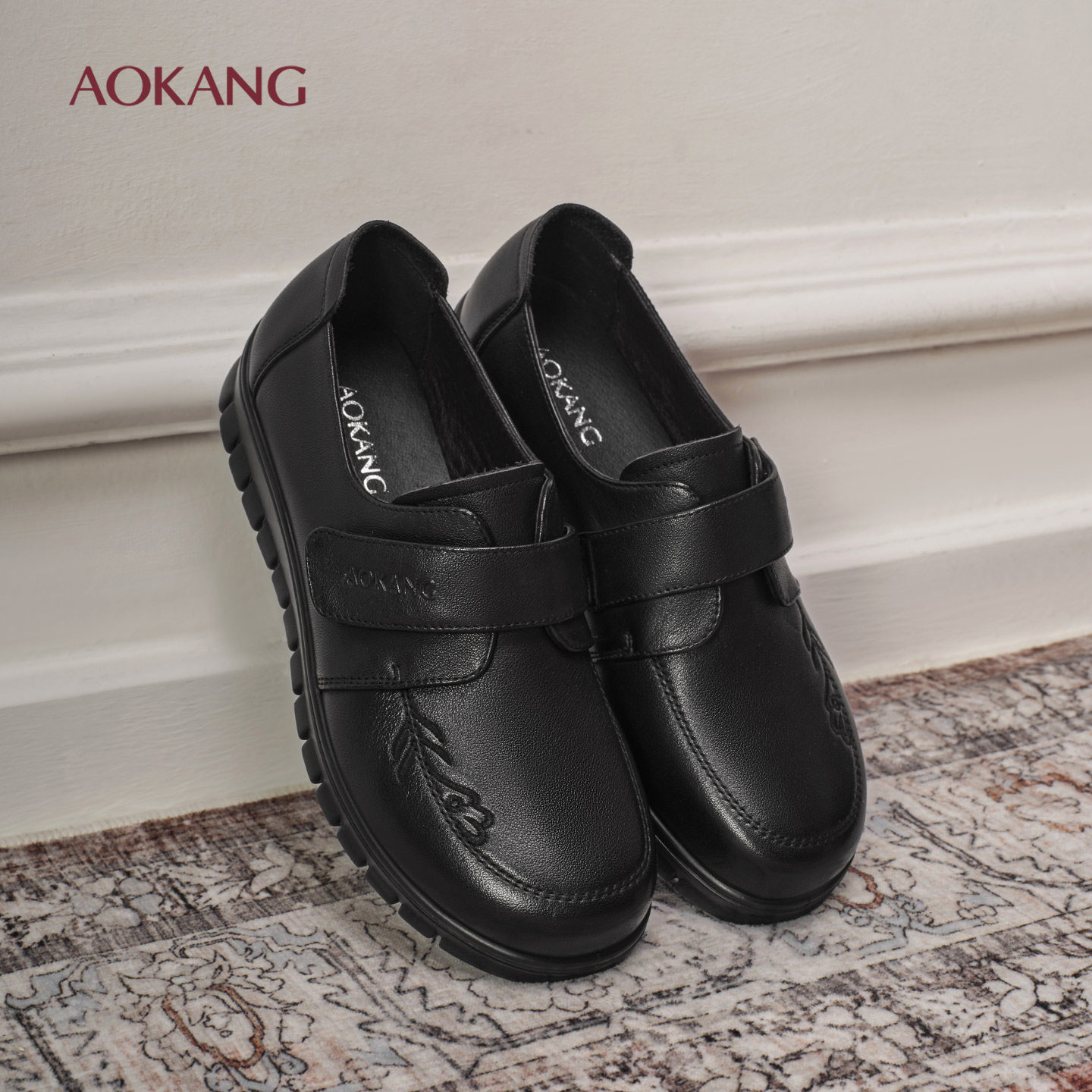 奥康 女鞋2025秋季真皮妈妈鞋魔术贴便捷舒软鞋平底鞋门店发货,女鞋,乐福鞋（豆豆鞋）,淘宝优惠券,粉丝福利购,淘宝优惠卷